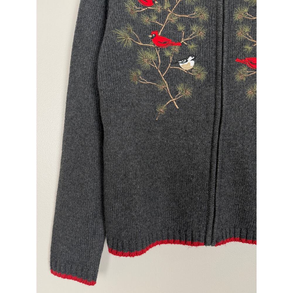 Croft & Borrow Bird Embroidered Sweater Jacket Gray XL Petite Cardinal - Picture 5 of 9